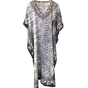 Winlar Women's Animal Print Caftan Mu Mu Black White‎ Dress OS Mob Wife Baddie